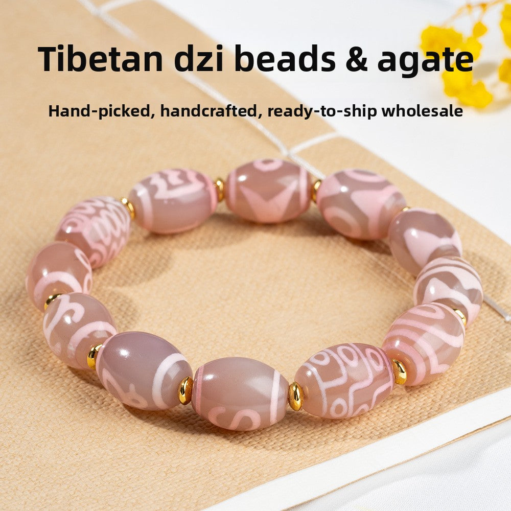 zensoullab Natural Agate Dzi Bead Bracelet Fashion Versatile Unisex Couple Style Tiger Tooth Multi-Totem Single Circle Bracelet
