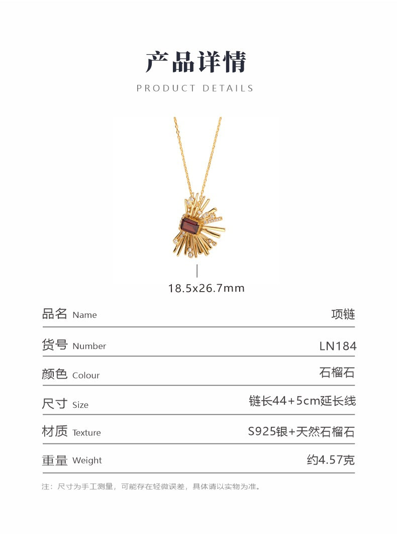 zensoullab Niche Design Hot Sale s925Silver Inlaid Natural Garnet Necklace for Women, Light Luxury Blooming Design Collarbone Chain