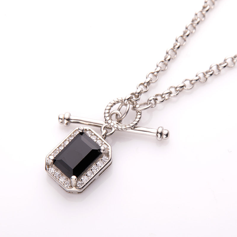 zensoullab S925 Inlaid Tassel Gemstone Series Necklace for Women Natural Black Spinel Peridot Collarbone Chain Jewelry