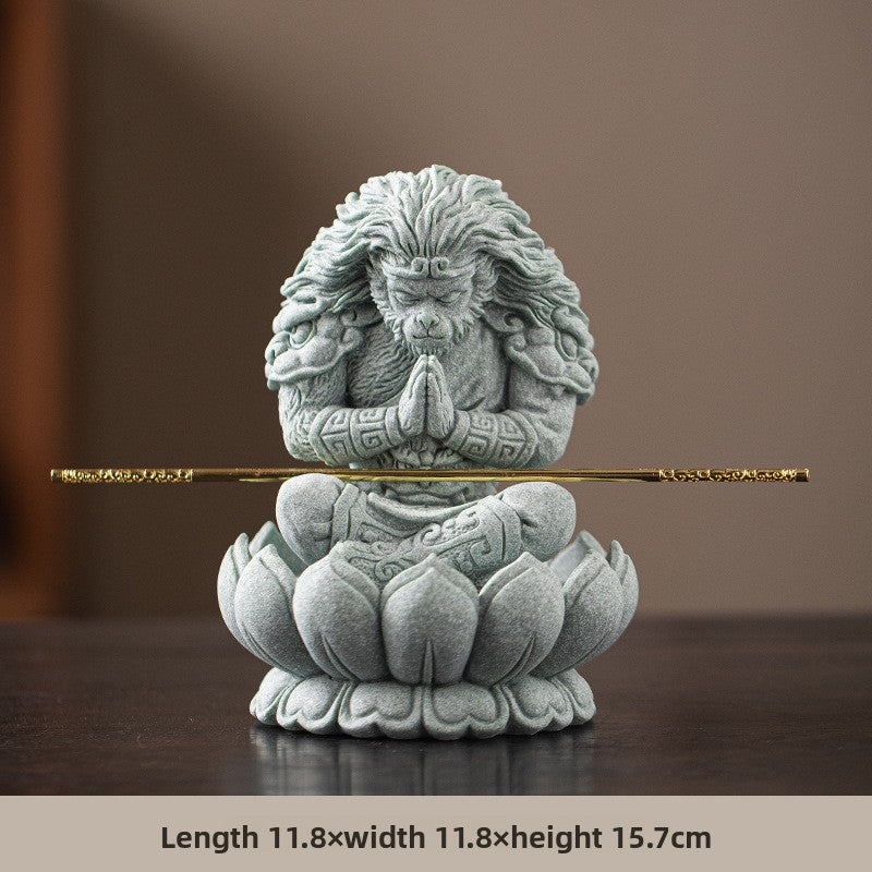zensoullab Zen Style Chinese Qingsha Cultural Creative Great Sage Wukong Desktop Ornament Creative Home Living Room Fish Tank Landscaping Decoration Display