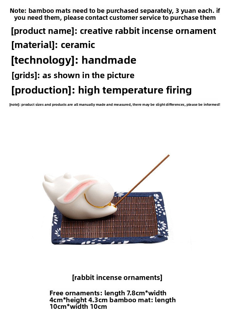 Zensoullab Creative Cute Little White Rabbit Ceramic Aromatherapy Stove Decoration Tea Ornaments Cover Living Room Home Incense Sandalwood Incense Stick Holder
