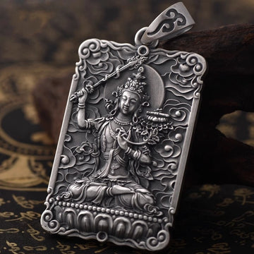 zensoullab Manjushri Bodhisattva Pendant for Men, Zodiac Rabbit, Retro Solid Necklace Amulet