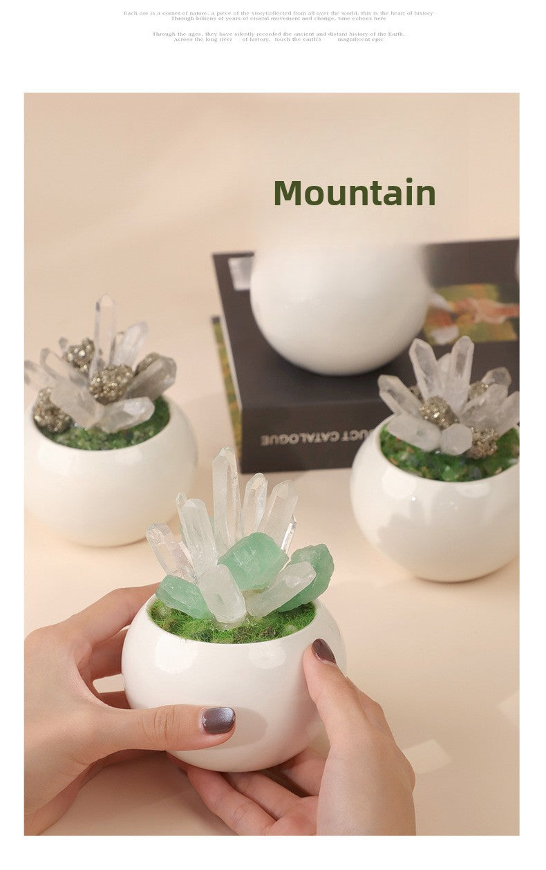 zensoullab Natural Crystal Raw Stone Mineral Potted Plant Artificial Crystal Column Fluorite Ornament Creative Desktop Aroma Stone Hot Sale
