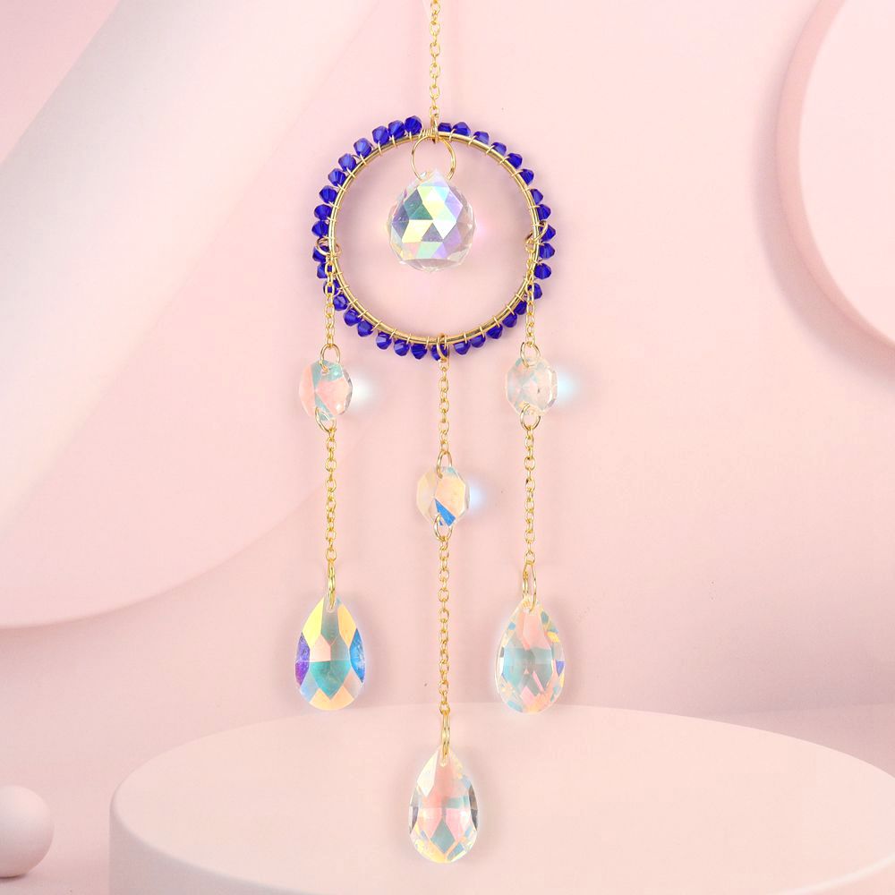 zensoullab Handmade Silk-wrapped Moon Star Crystal Sun Catcher Curtain Hanging Ornament Garden Decoration