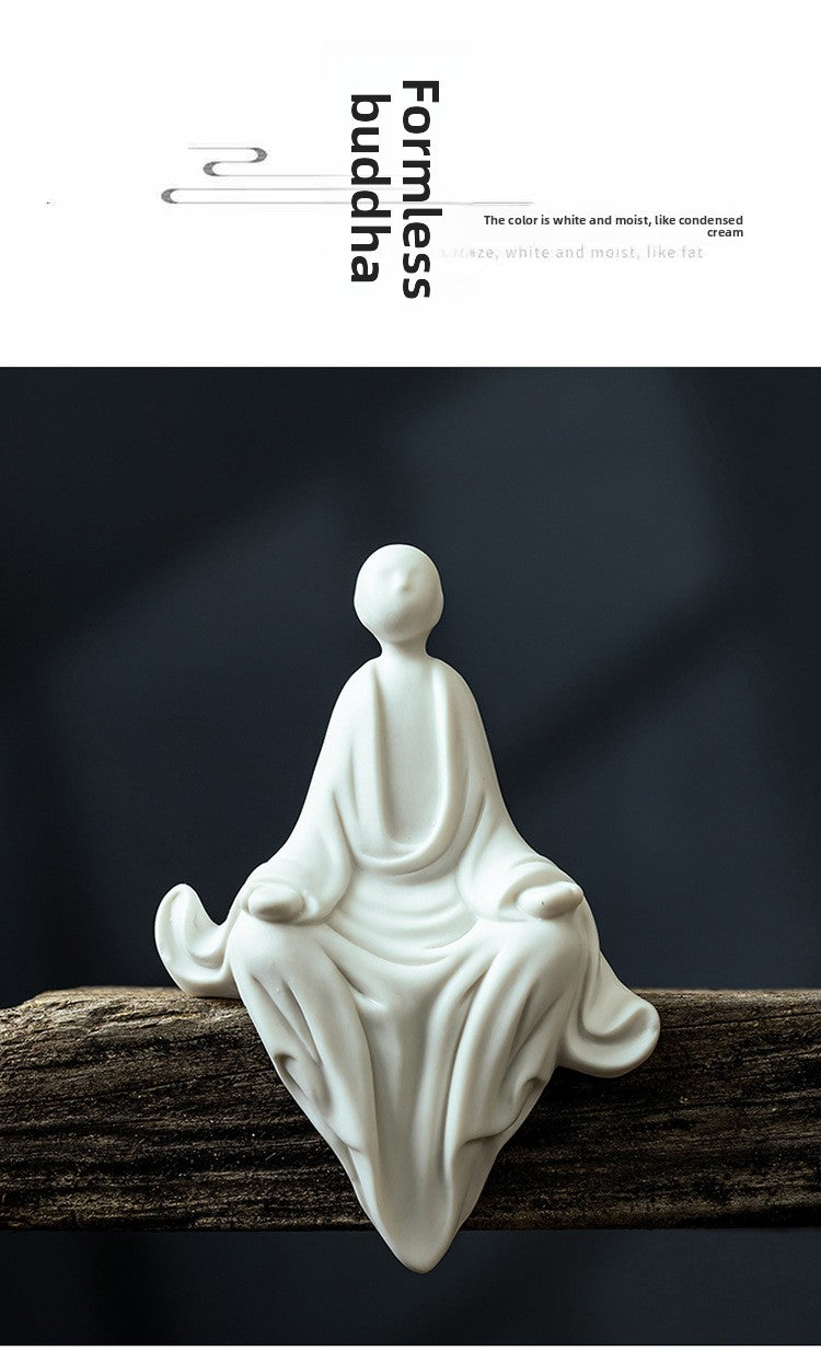 zensoullab Ceramic Zen Little Monk Chinese Style Living Room Entrance Office Desk Fish Tank Micro Landscape Figure Formless Buddha Decoration Ornament