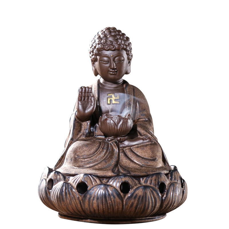 zensoullab Four-Hour Large Buddha Statue Incense Burner Antique Gold Glaze Ceramic Incense Burner Living Room Zen Incense Home Decor