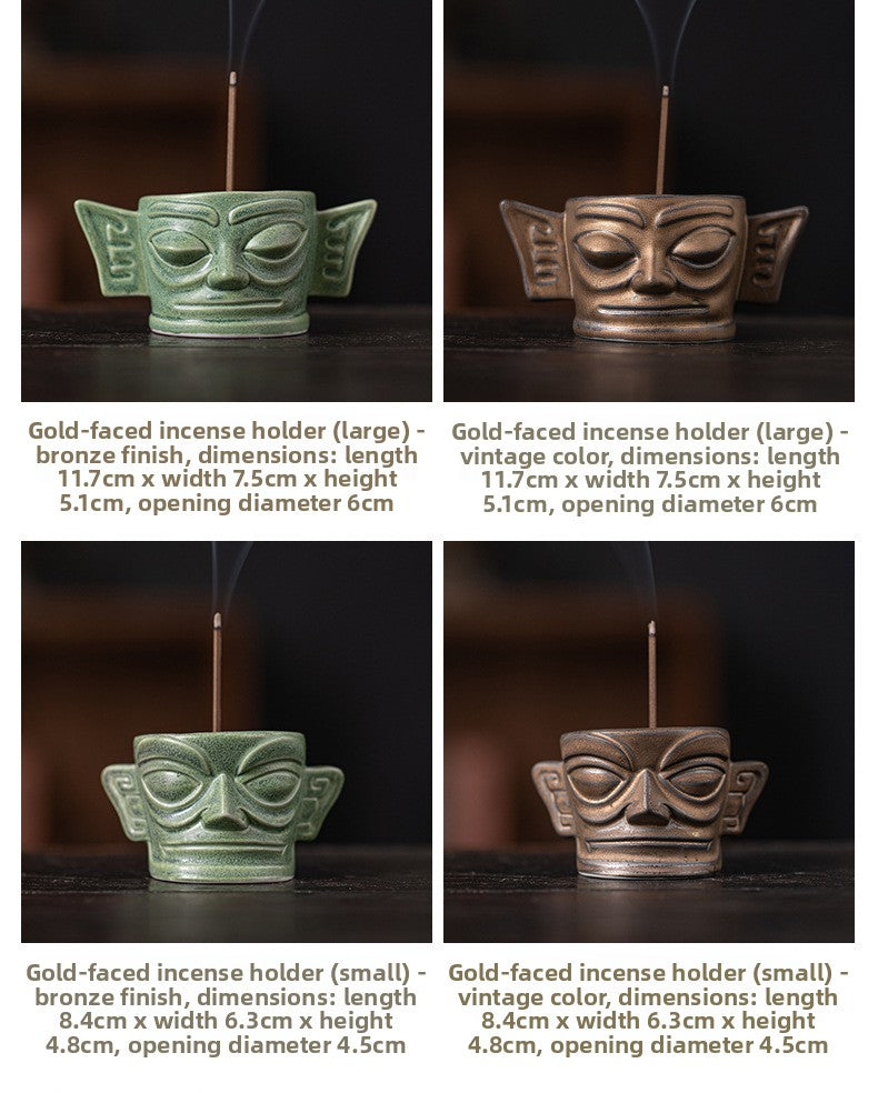 zensoullab Chinese Retro Cultural Creative Sanxingdui Bronze Long Eyes Mask Incense Holder Aromatherapy Burner Home Indoor Ceramic Incense Burner