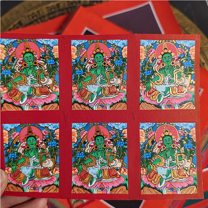 zensoullab Nepal Hand-painted Small Thangka Twelve Zodiac Guardian Buddha Manjushri Yellow God of Wealth Green Tara Gau Box Pendant
