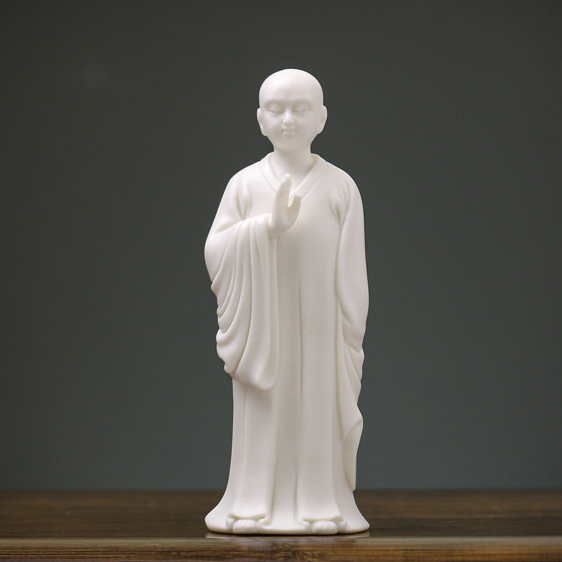 zensoullab Zen White Porcelain Little Monk Figure Chinese Style Ceramic Little Novice Creative Tea Room Home Living Room Entrance Decoration Ornament