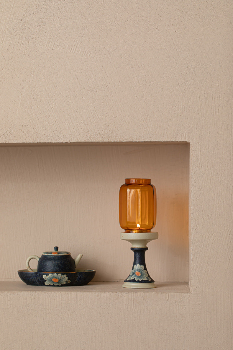 zensoullab Ming and Qing Hand-painted Blue and White Firestone Red Aromatherapy Candle Candle Holder Ornament Zen Ceramic Tea Ceremony Accessories Tea Room Atmosphere Lamp