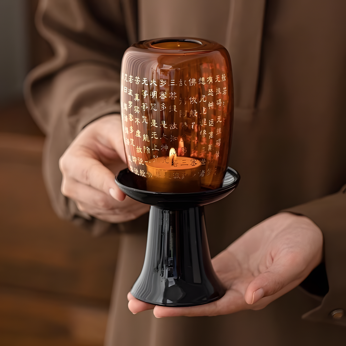Zensoullab “Heart Sutra Light” Amber Glass Candle Holder | Mindful Meditation & Serenity Lamp