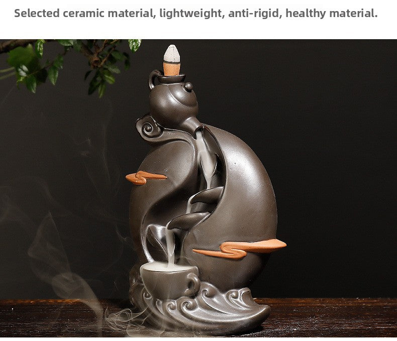 zensoullab New Teapot Smoke Backflow Incense Burner Large Ceramic Ornamental Incense Burner Home Decor Craft