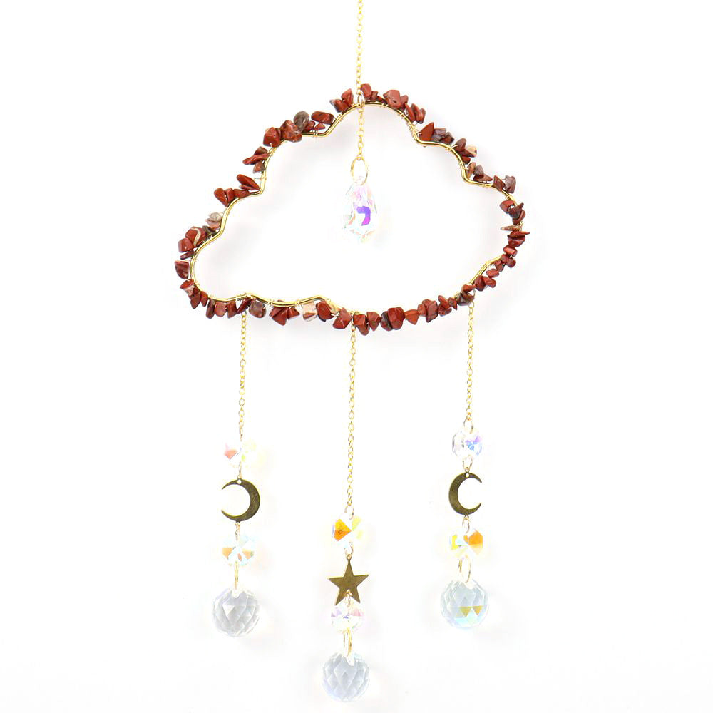 zensoullab Handmade Wire Wrapped Natural Crystal Crushed Stone Cloud Sun Catcher Hanging Ornament Wind Chime Decoration Pendant