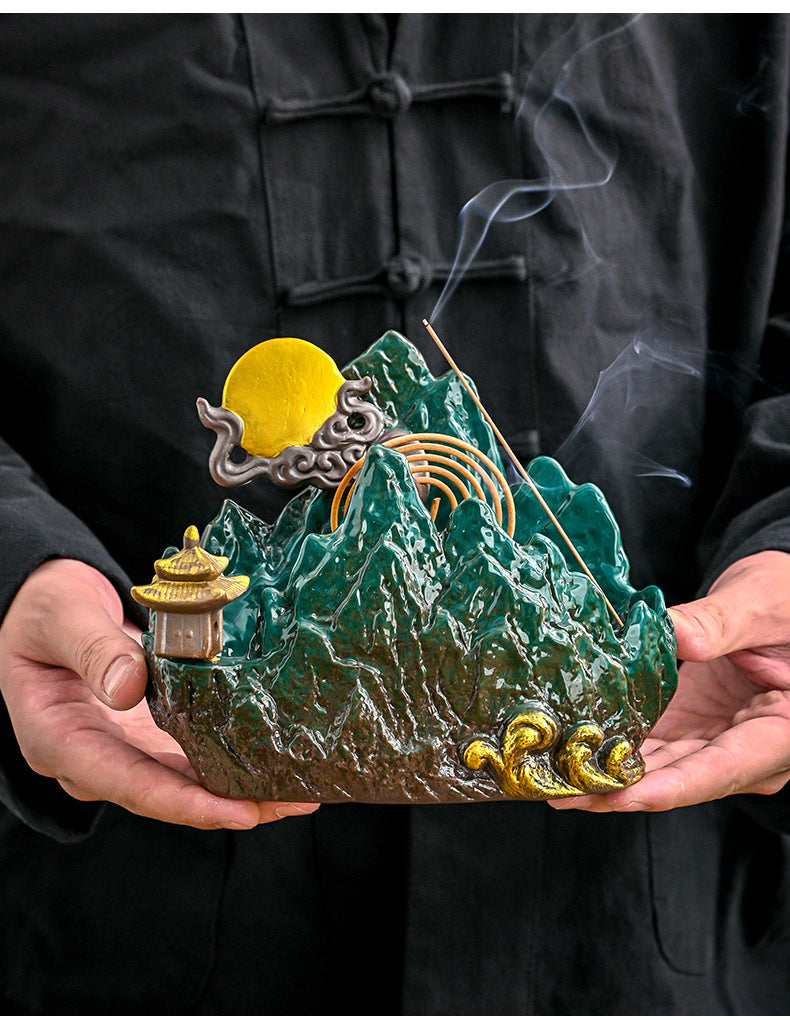 zensoullab Creative Ceramic Large Incense Burner Antique Style Home Indoor Incense Tea Ceremony Incense Holder Sandalwood Agarwood Mosquito Coil Burner