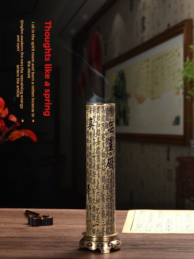 zensoullab Heart Sutra Vertical Incense Burner for Home Indoor Incense Tea Ceremony Ornament Antique Bronze Sandalwood Incense Burner 21cm Incense Holder