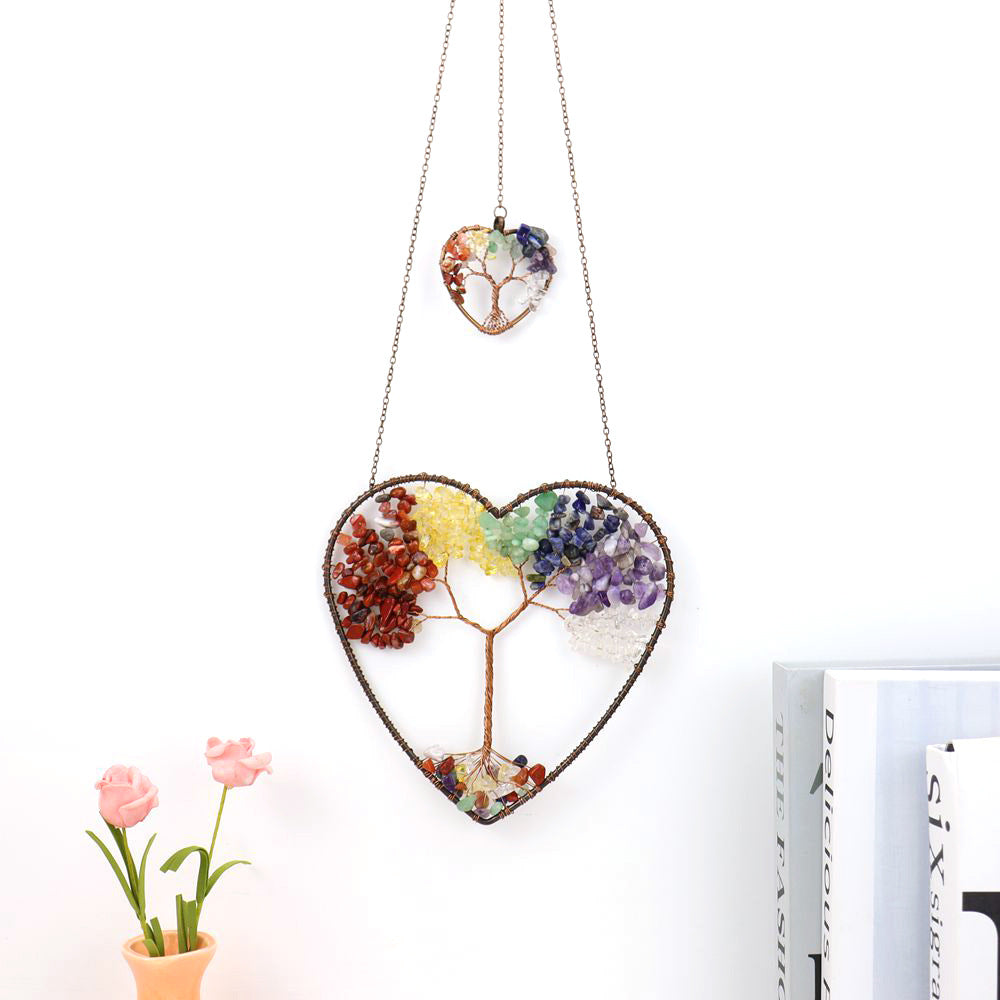 zensoullab Natural Crushed Stone Crystal Heart-shaped Tree of Life Dream Catcher Hanging Decoration Curtain Pendant