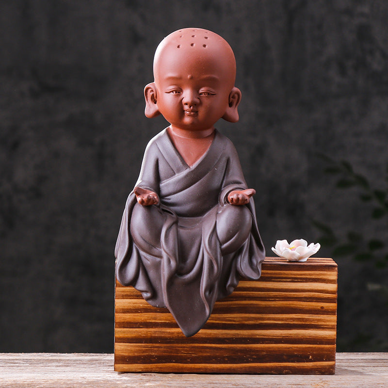 zensoullab Premium Ceramic Gift Monk Tea Pet Zen Purple Clay Little Monk Chinese Tea Ceremony Living Room TV Cabinet Entrance Decoration Ornament
