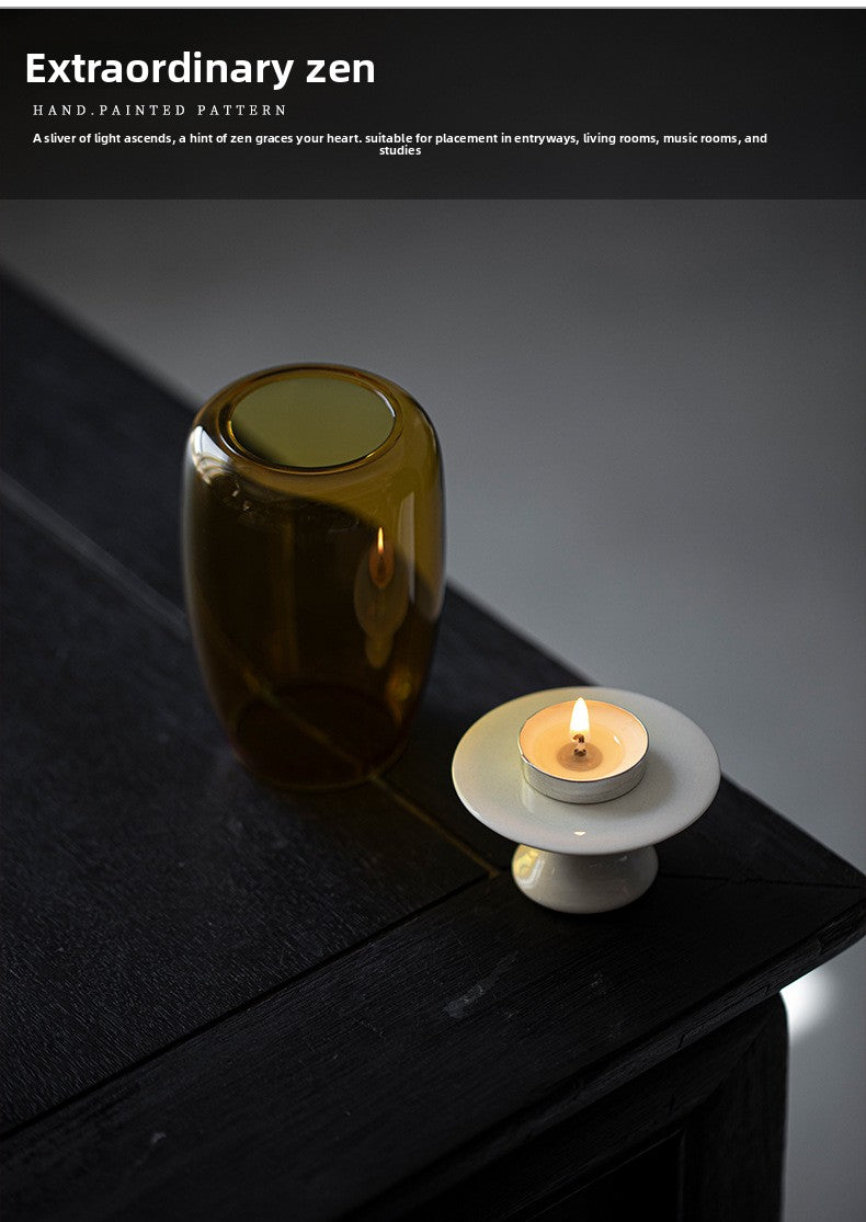 zensoullab New Chinese Zen Candle Holder Windproof Glass Lampshade Vintage Home Aromatherapy Candle Atmosphere Tea Room Ornament
