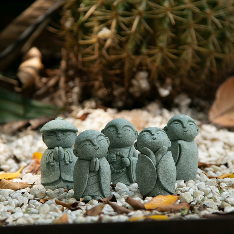 zensoullab Green Sand Stone Japanese Style Little Monk Home Aromatherapy Decoration Kyoto Kanzan Shape Fish Tank Aquarium Bonsai Matching Ornament