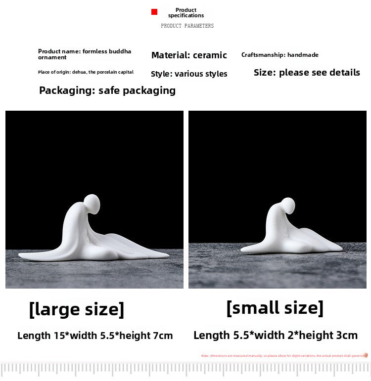 zensoullab Zen Ceramic Handmade Formless Small Buddha Figure Small Ornament White Porcelain Little Monk Tea Ceremony Fish Tank Bonsai Decoration