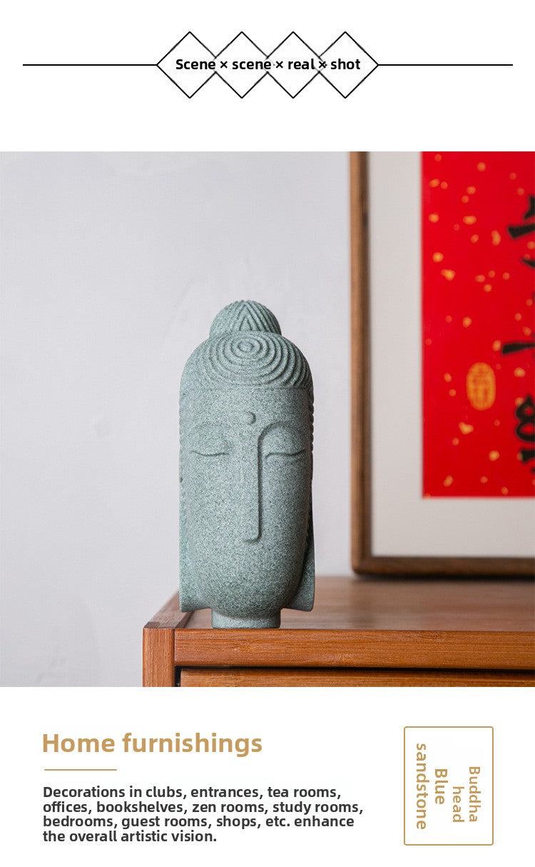 zensoullab Chinese Style National Trend Creative Stone Tea Pet Northern Wei Dynasty Buddha Head Home Office Decoration Green Sand Stone Zen Ornament
