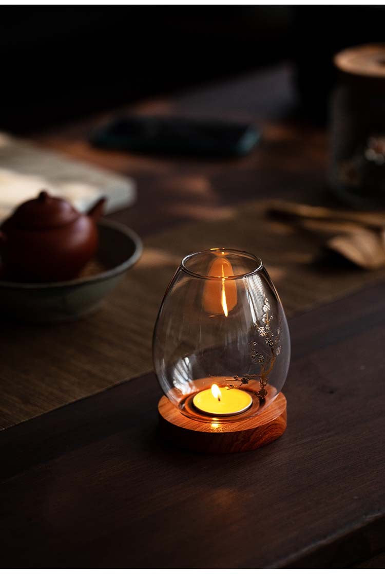 zensoullab Japanese Style Glass Candle Holder Creative Ornament Candle Romantic Home Zen Retro Aromatherapy Windproof Table Cover Desktop Decoration
