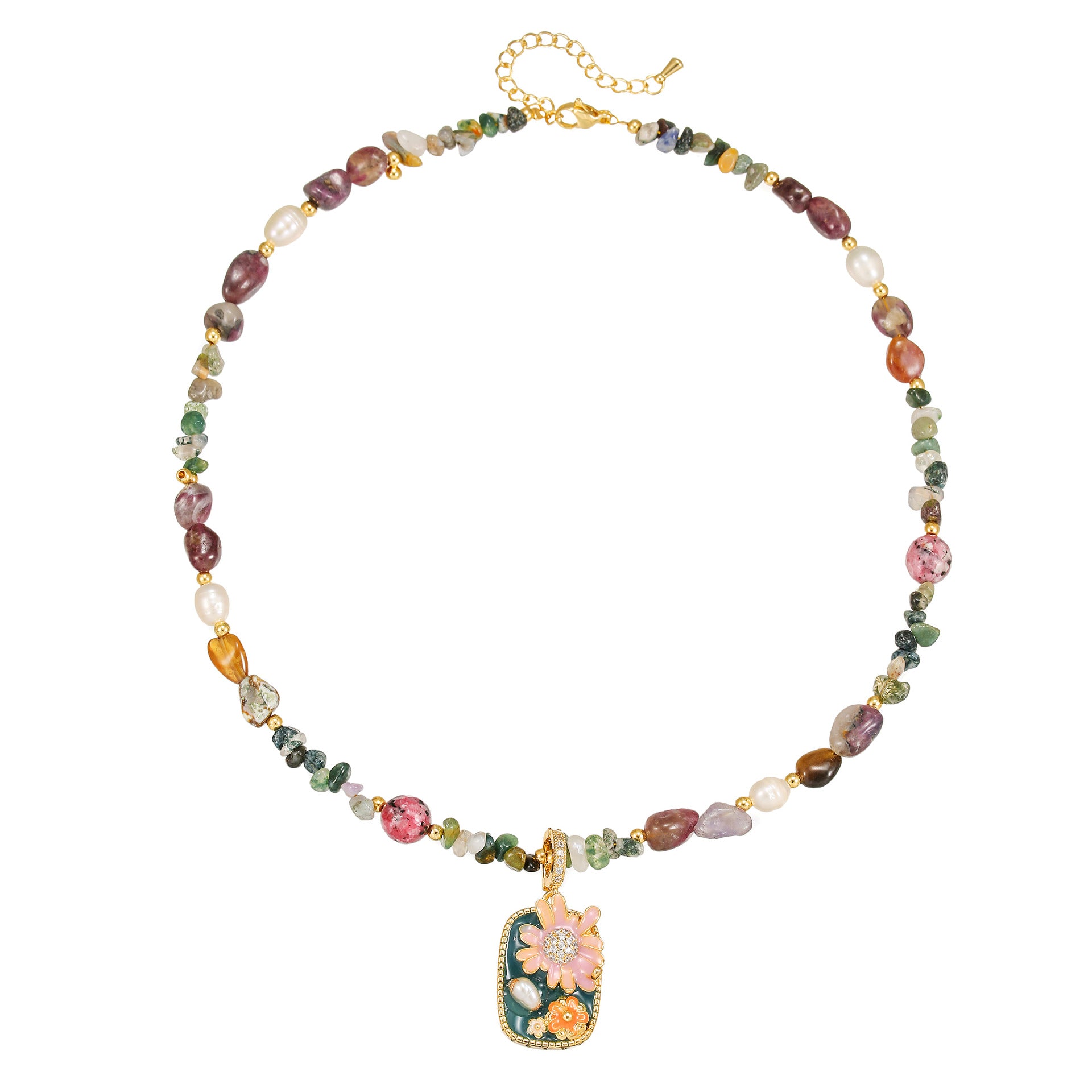 Zensoullab Freshwater Pearl Natural Stone Necklace Bracelet Maillard Tourmaline Agate Stone Beads String Sweater Chain