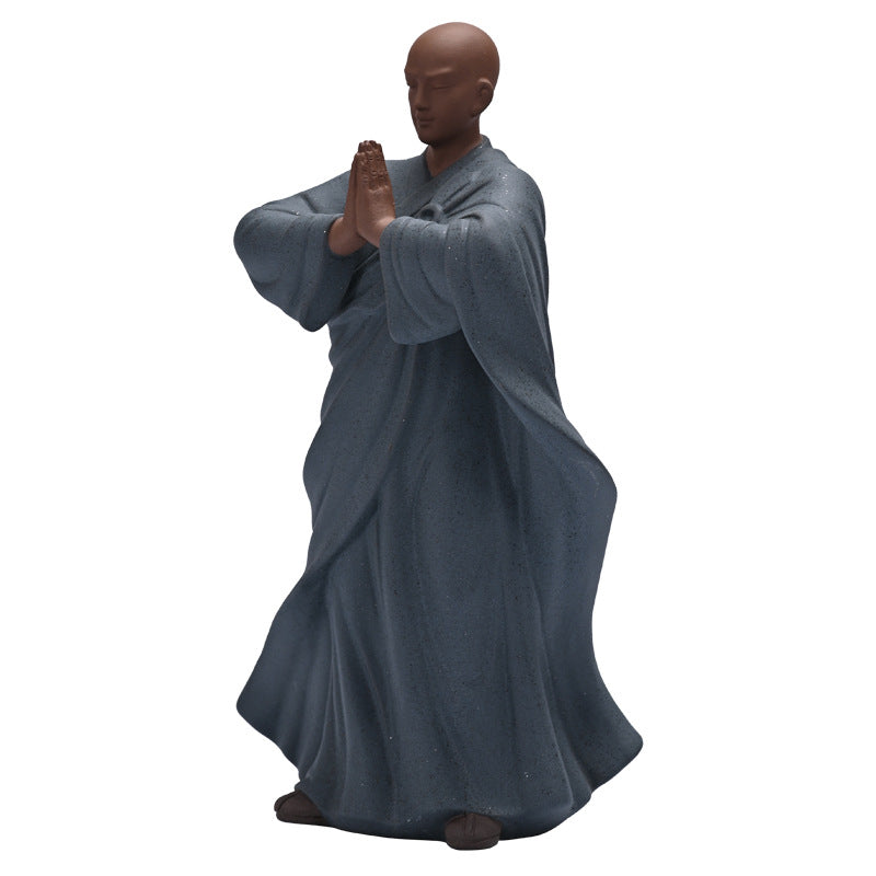 zensoullab New Chinese Style Purple Clay Little Monk Figurine Zen Ceramic Figure Living Room Tea Table Tea Pet Decoration Fish Tank Rockery Landscaping