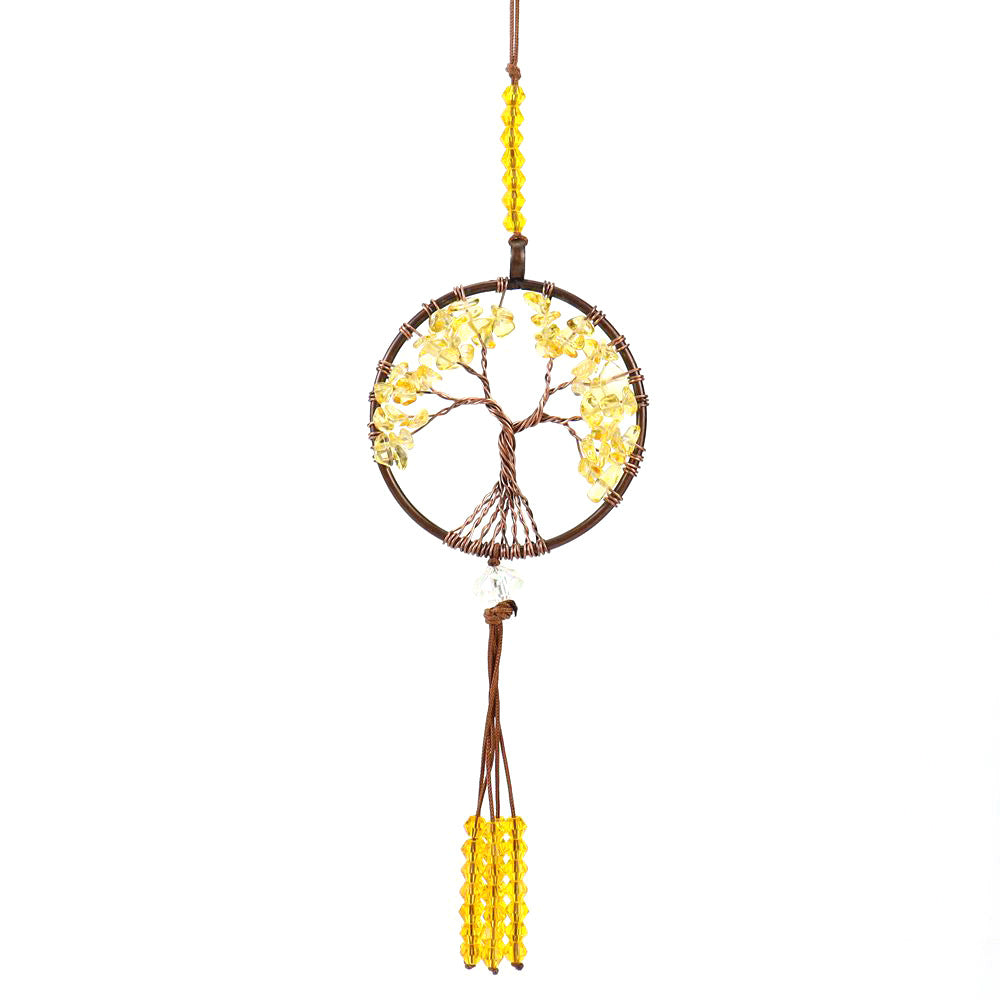 zensoullab Natural Crushed Stone Colorful Stone Tree of Life Car Hanging Handmade Crystal Tassel Wall Hanging