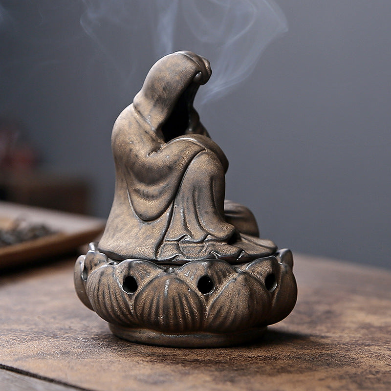 zensoullab Ceramic Zen Unfettered Buddha Incense Burner Home Indoor Antique Creative Coil Incense Burner Sandalwood Agarwood Craft Ornament