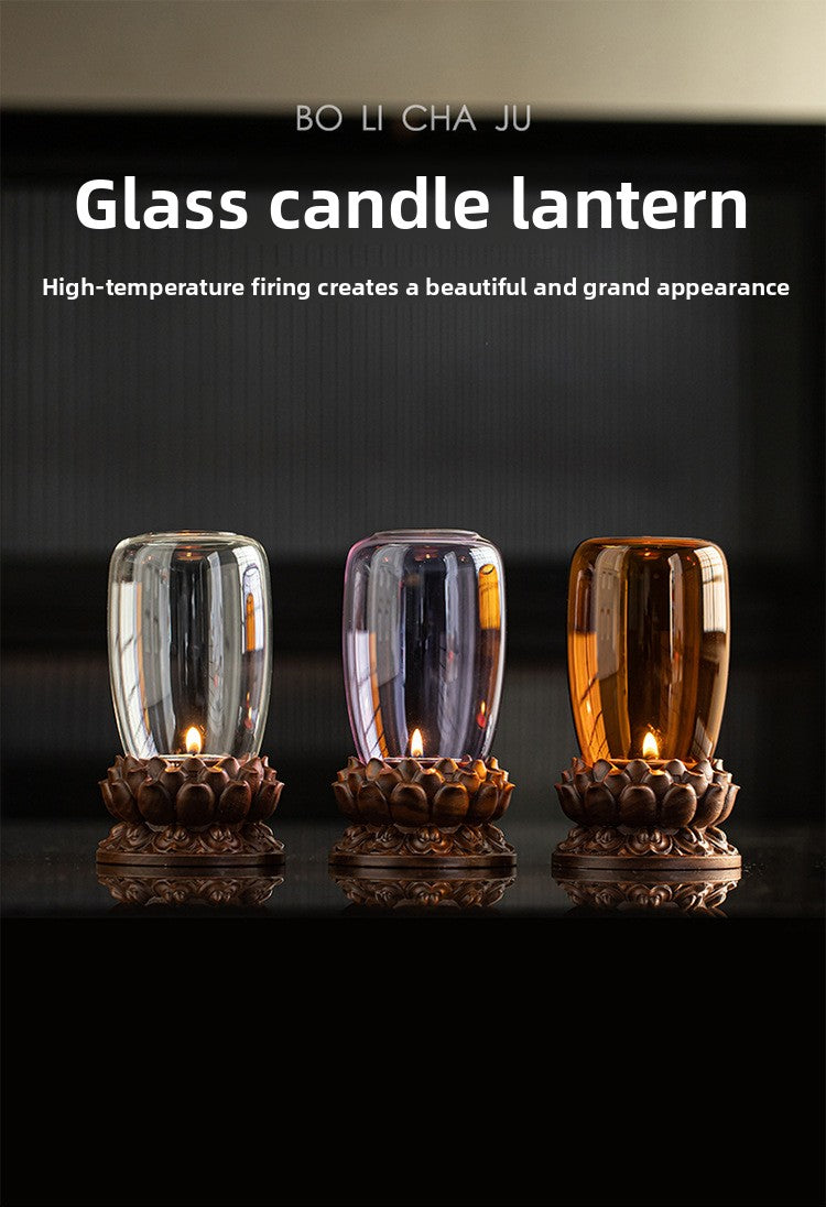 Zensoullab Antique Glass Candlestick Windshield Lampshade Lotus Buddha Candle Lamp Zen Tea Room Decoration Aromatherapy Candle Ambience Light