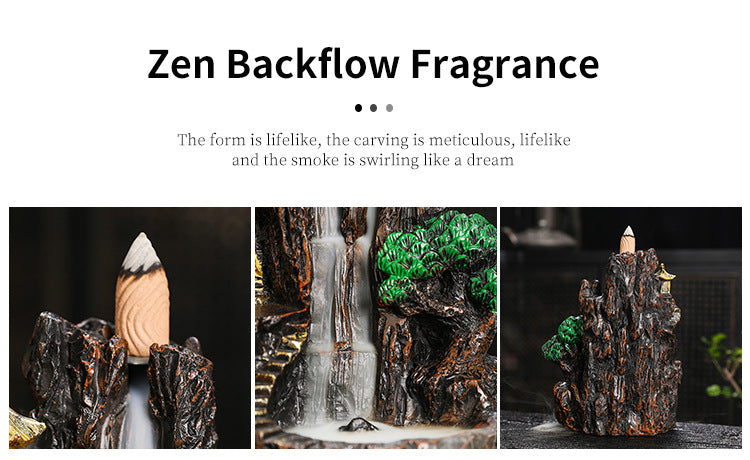 zensoullab Fake Mountain Water Flowing Wealth Ornament Home Desktop Resin Decoration Gift Housewarming Opening Living Room Wealth-Attracting Backflow Incense Burner