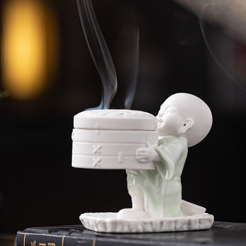 zensoullab Ceramic Little Monk Incense Burner Coil Incense Stick Home Indoor Sandalwood Incense Burner Tea Ceremony Aromatherapy Burner Incense Box Ornament
