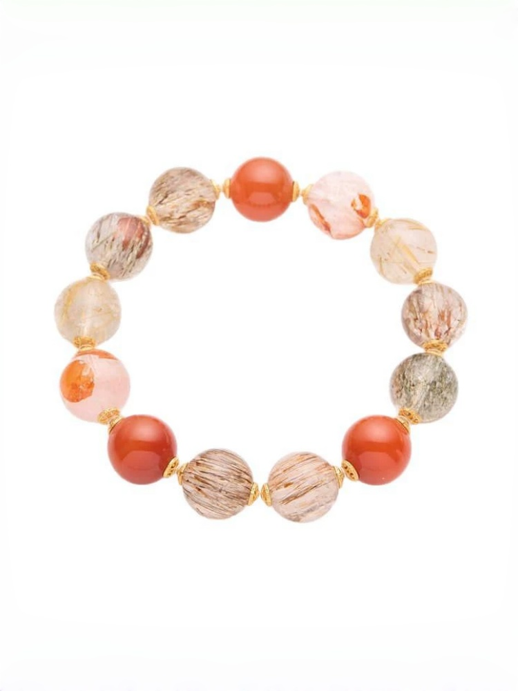 zensoullab Natural Black Gold Super Seven Crystal Bracelet for Women Red Glue Flower Gold Rutilated Quartz Full Flesh Southern Red Multi-Gemstone Bracelet
