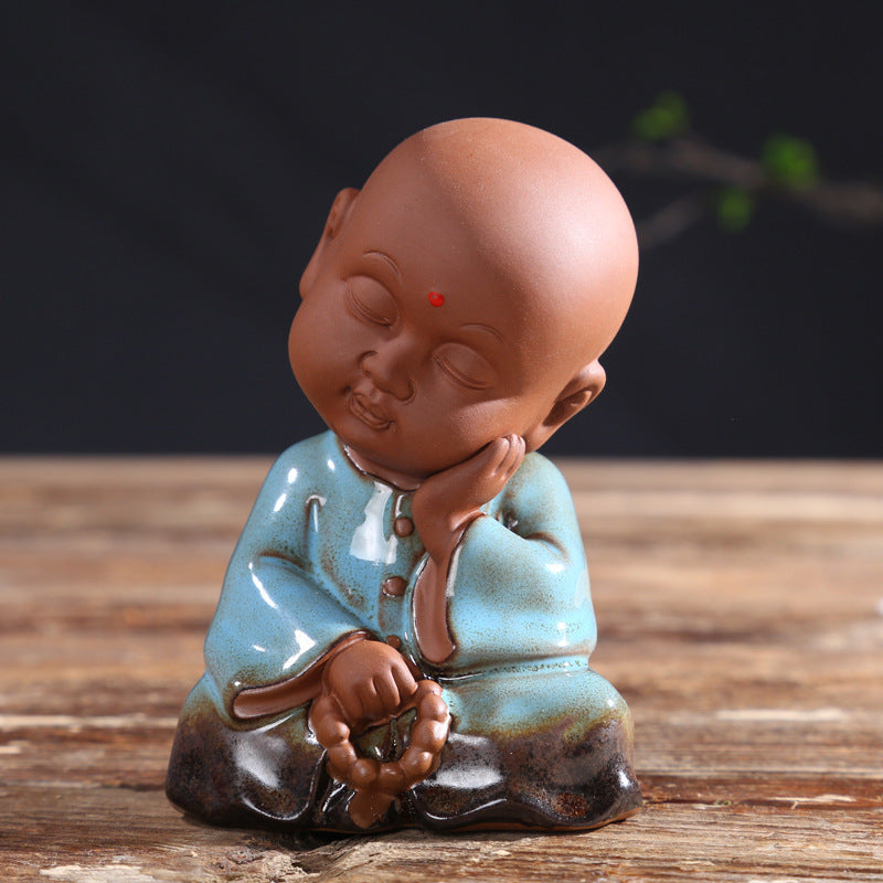 zensoullab Zen Purple Clay Blessing Little Monk Tea Pet Creative Ceramic Kung Fu Tea Tea Set Accessories Chinese Home Decoration