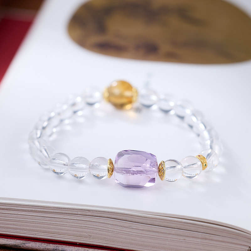 zensoullab White Crystal Bracelet for Women, Star-Shaped Amethyst Yellow Acai High-End Crystal Bracelet