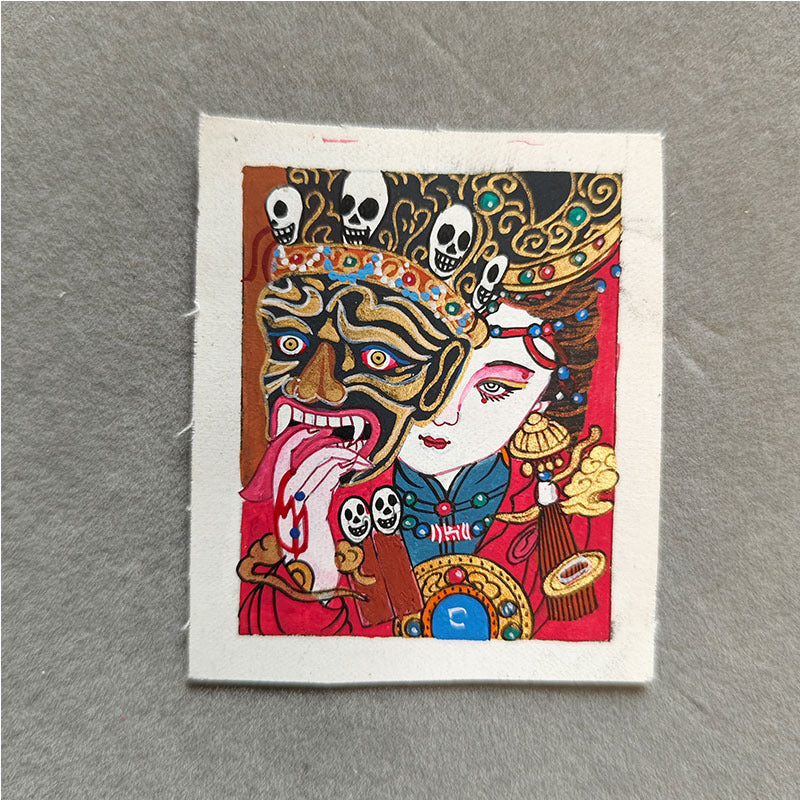 zensoullab Nepal Hand-painted Female God of Wealth Zaki Ram Past and Present Life Thangka Tibetan God of Wealth Small Thangka Gawu Box Pendant