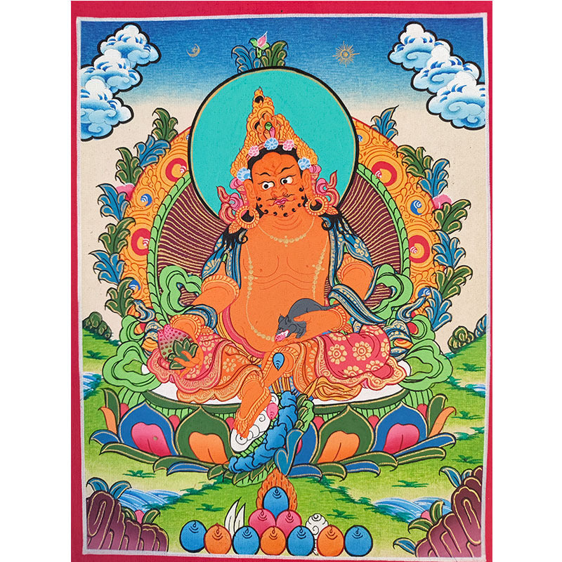 zensoullab Nepal Hand-painted Buddha Statue Thangka Table Decoration Yellow God of Wealth Green Tara Manjushri Four-armed Guanyin Medicine Buddha Decorative Hanging Painting