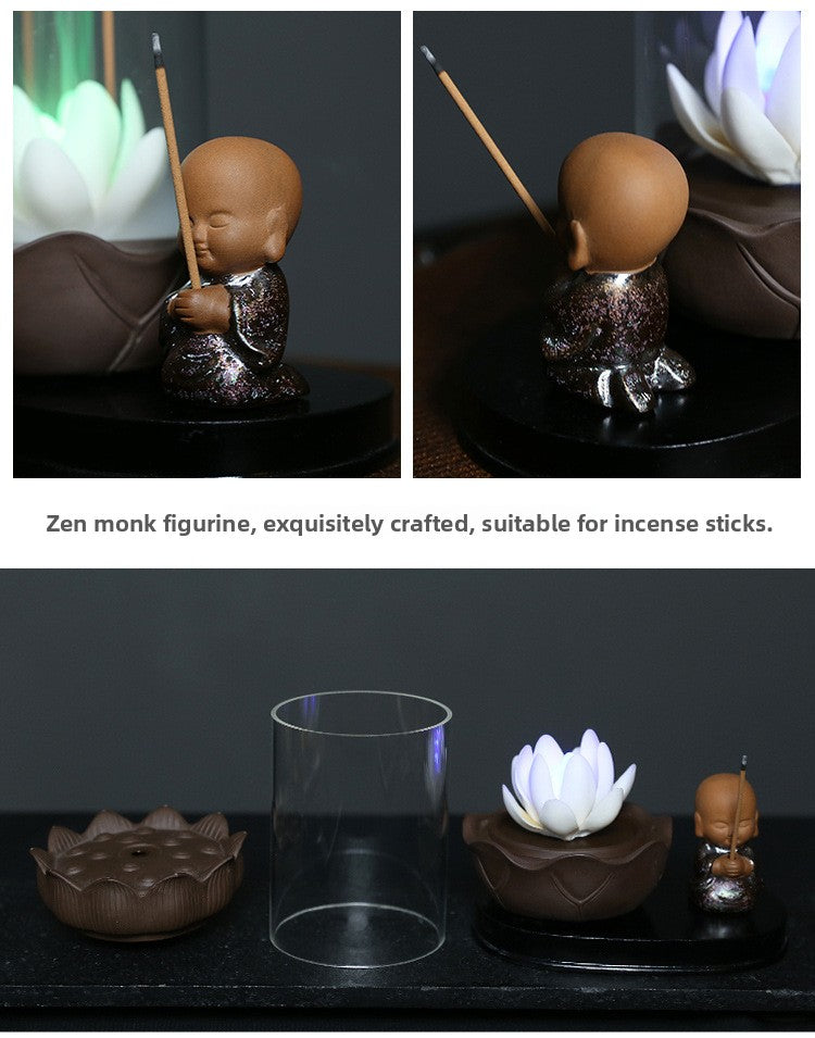 zensoullab Jingchen Special Windproof Cover Little Monk White Lotus LED Light Backflow Incense Burner Home Decor Ornament Original