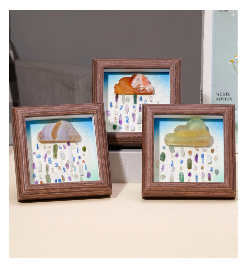 zensoullab Runyang Jewelry 4inch Natural Crystal Raw Stone Photo Frame Ornament Red Agate Fluorite Cloud Crushed Stone Painting Crystal Decoration