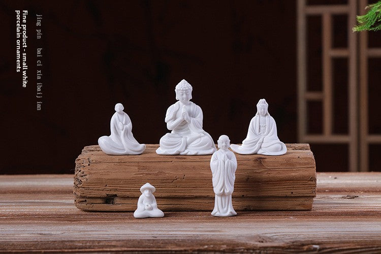 zensoullab Premium Handmade Ceramic Figure Bonsai Fish Tank Decoration White Porcelain Tathagata Little Monk Chinese Style Mini Small Ornament