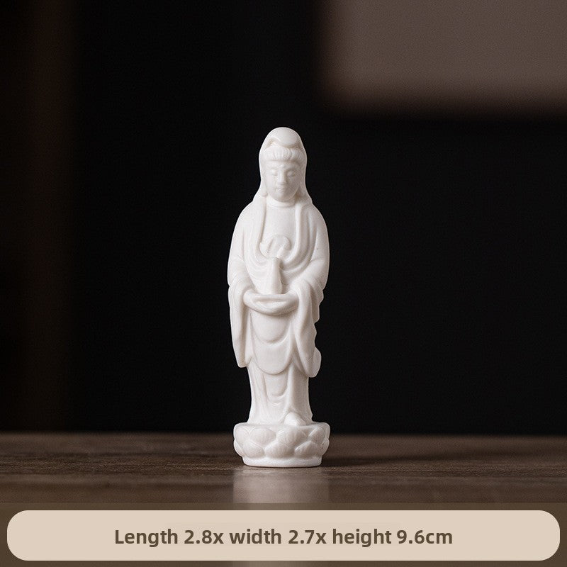 zensoullab Creative Mini Small Ceramic Peace Guanyin Bodhisattva Chinese Style Bonsai Rockery Micro Landscape Fish Tank Zen Small Ornament