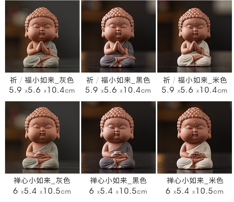 zensoullab Zen Purple Clay Small Buddha Figurine Cute Buddha Statue Chinese Style Home Tea Room Curio Shelf Tea Table Decoration
