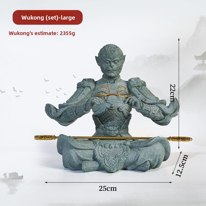 zensoullab Green Sand Stone Great Sage Tea Pet High-end Gift Handheld Piece Fish Tank Wukong Ornament Rockery Landscaping Home Decoration Bonsai