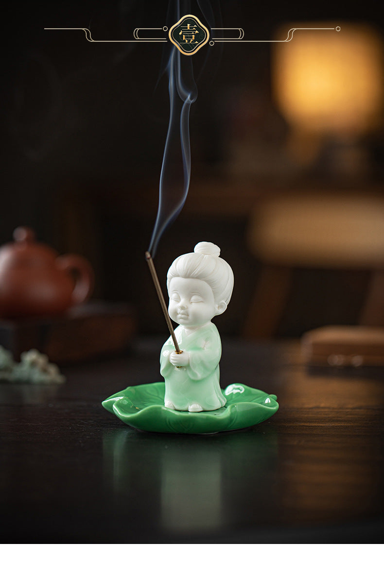 zensoullab Chinese Style Celadon Small Taoist Incense Holder Incense Stand Home Indoor Sandalwood Agarwood Incense Burner Zen Tea Room Incense Burner Incense Holder