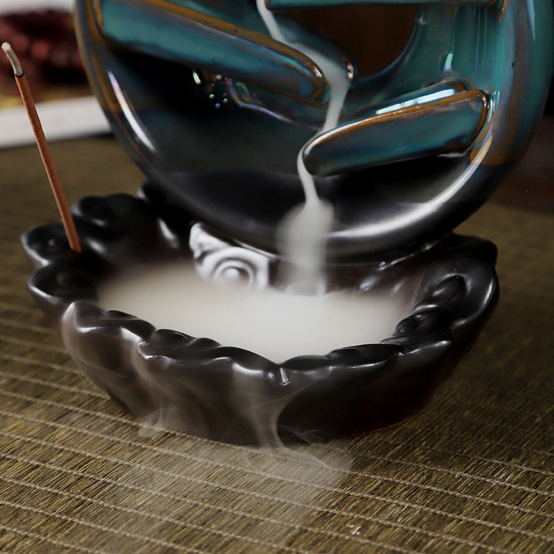 zensoullab Two-Faced Backflow Incense Burner Ceramic Mountain Water Flow Incense Burner Ceramic Incense Holder Office Creative Ornament