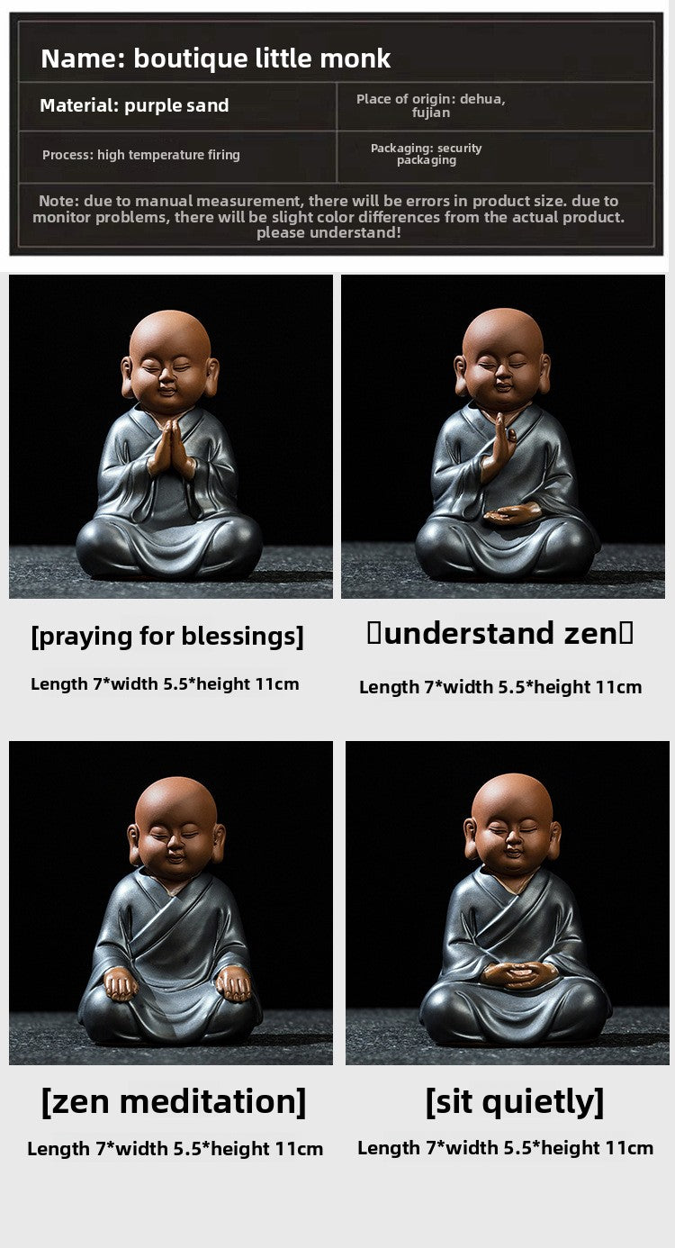 zensoullab Premium Yixing Zisha Little Monk Tea Pet Tea Tray Kung Fu Tea Set Accessories Ceramic Zen Little Sha Mu Figurine