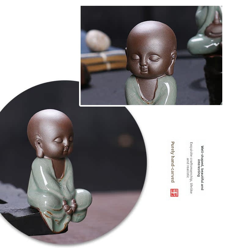 zensoullab Yunshang Tea Pet Ornament Creative Little Monk Purple Clay Backflow Incense Burner Tea Set Accessories Home Office Art Ornament