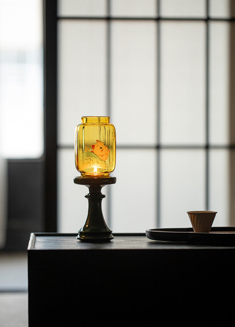 zensoullab Cat Whispering Xufang Mingqing Glass Candle Holder Lamp Zen Tea Room Atmosphere Lamp Home Floor Candle Lamp Decorative Ornament