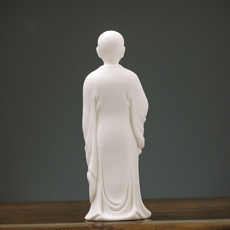 zensoullab Zen White Porcelain Little Monk Figure Chinese Style Ceramic Little Novice Creative Tea Room Home Living Room Entrance Decoration Ornament